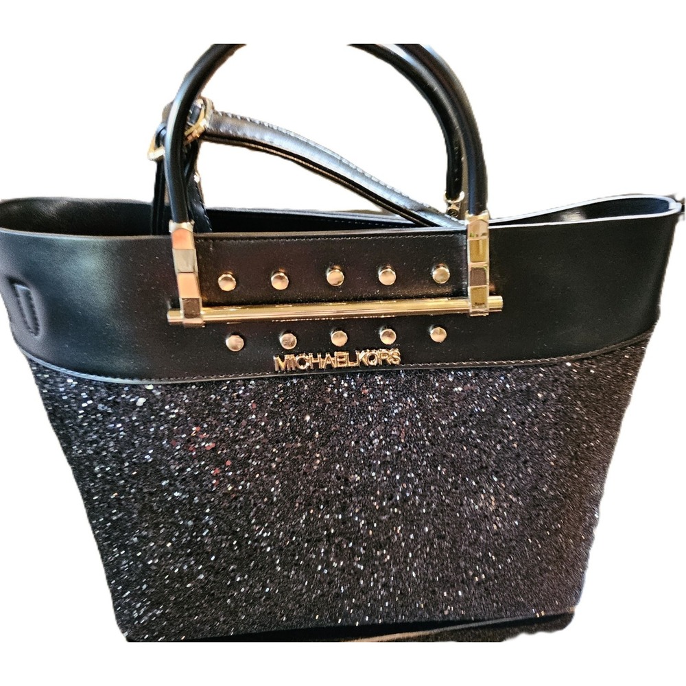 Michael Kors Hamilton Studded Glitter Tote Bag Black Gold Large 1-01728